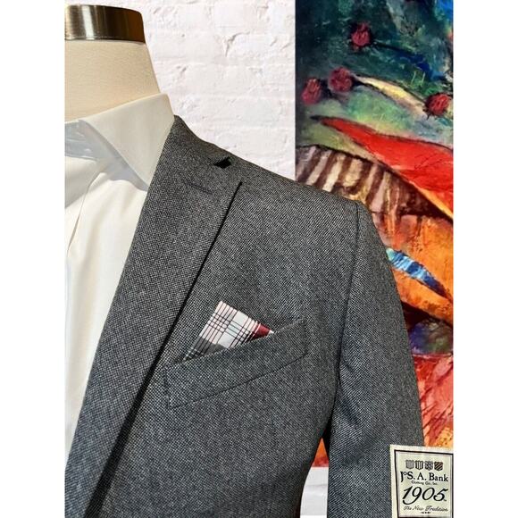 Jos A Bank 1905 41R Slim Charcoal Gray Twill Blazer Sport Suit Jacket - Picture 4 of 16